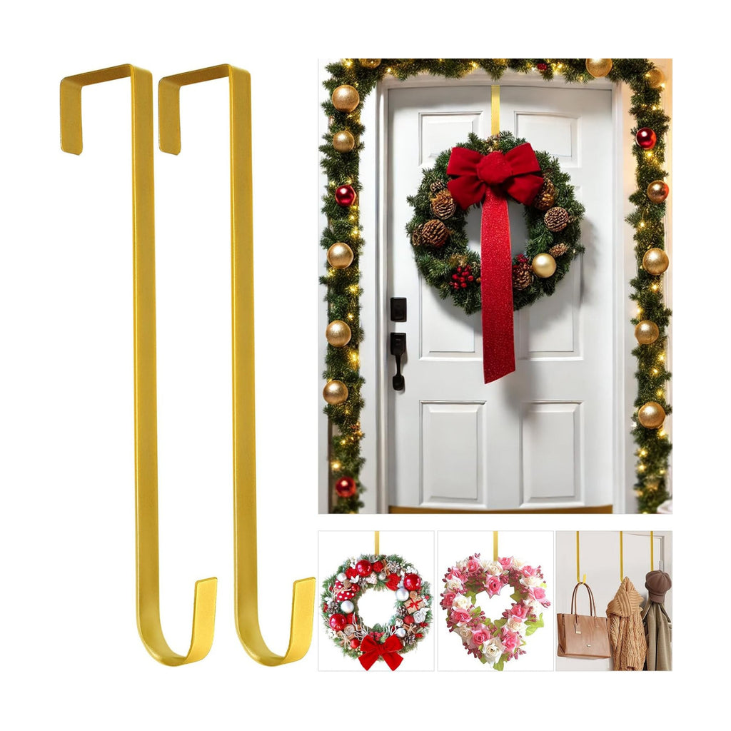 2 Pack 12" Metal Wreath Hanger for Front Door Non-Scratch, Gold