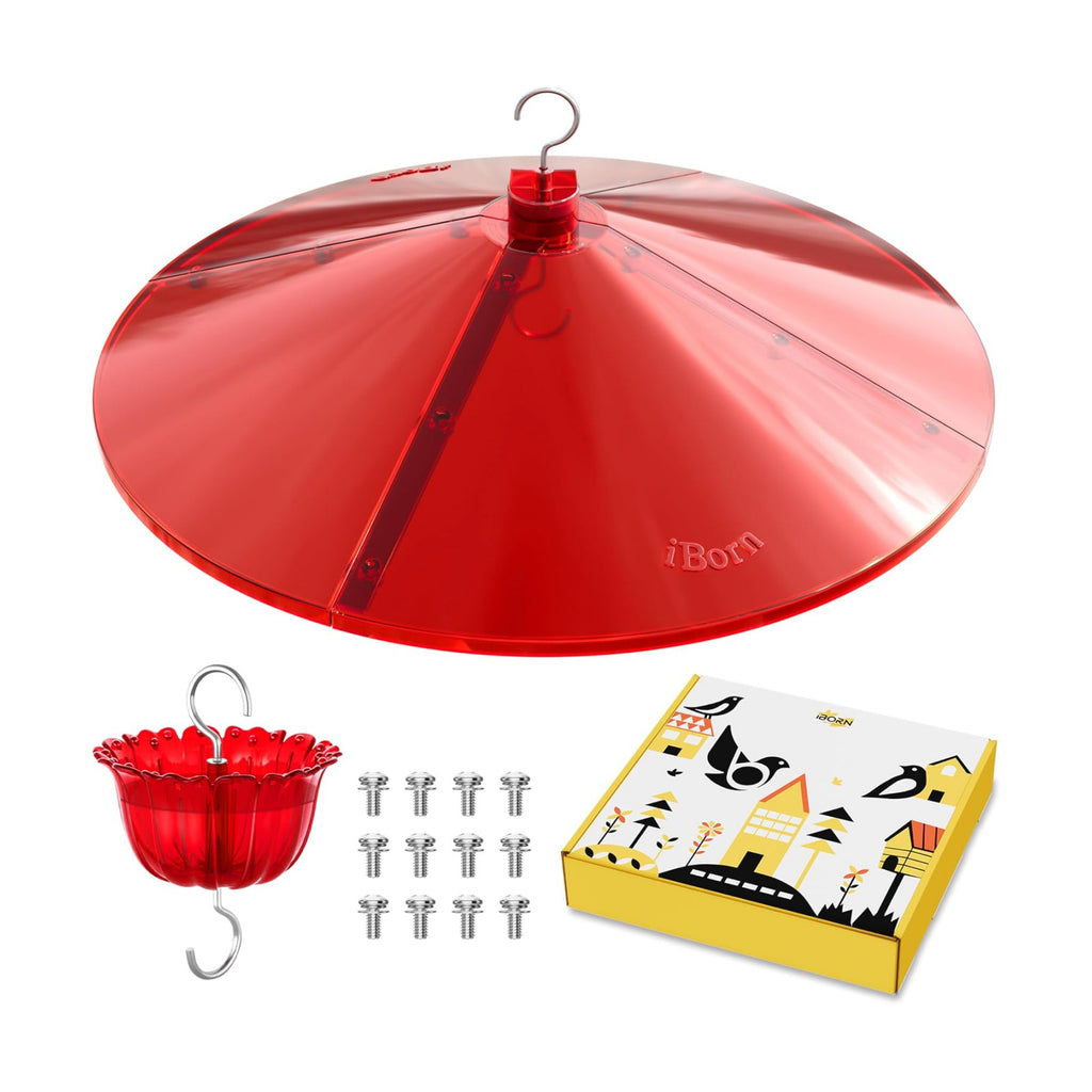 iBorn 19.5-inch Hummingbird Feeders Baffle, Weather Guard, Hanging Bird Feeders Protect, Red, Pack of 1