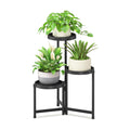 iDavosic.ly 3 Tier Folding Plant Stand Indoor Outdoor, Plastic Tray, Black | Space Saving Tiered Corner Storage Display