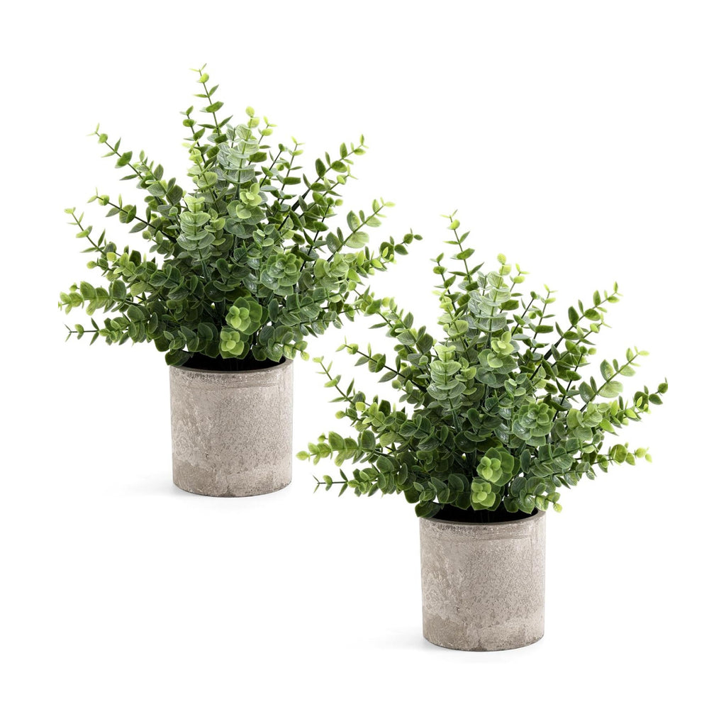 Coferset 2 Pack Small Fake Plants Eucalyptus Potted,Sage Green Large
