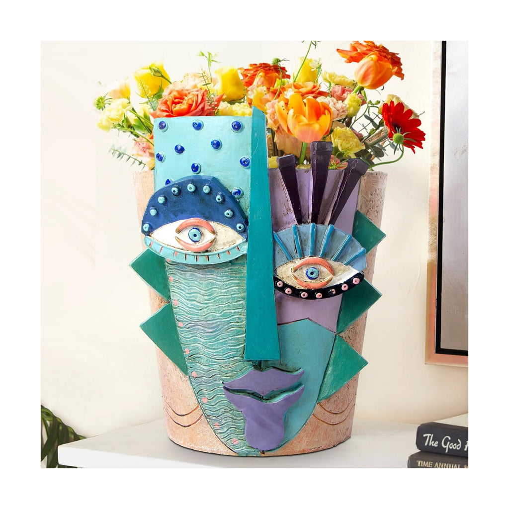 Mrlikale Abstract Face Planter Pots, Unique Head Planter with Drainage Hole | 6.4 Inch Hand-Painted Mask Flower Pot for
