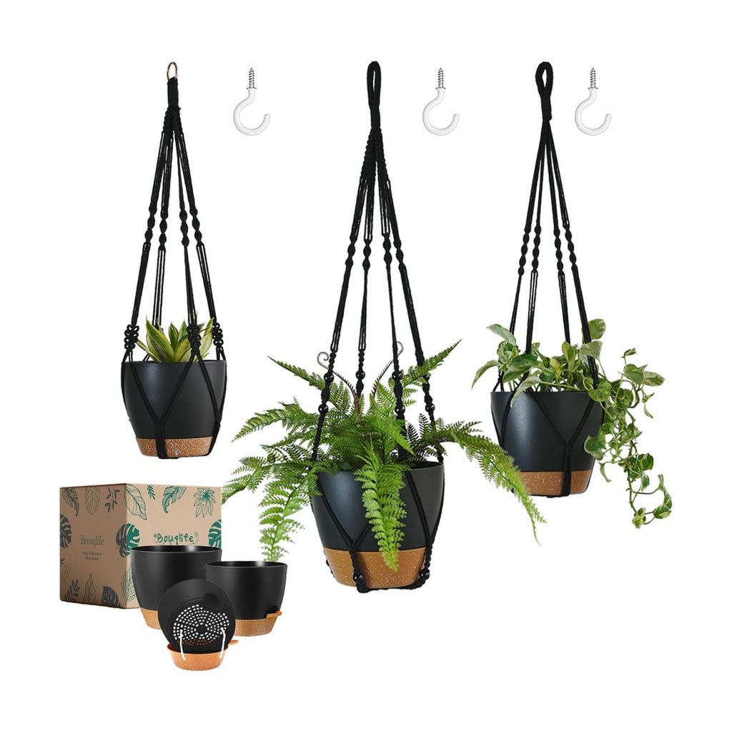 3 Pack Large Hanging Planters for Indoor Plants with Macrame Plant Hangers | 10/8/7 Inch Self Watering Pots with