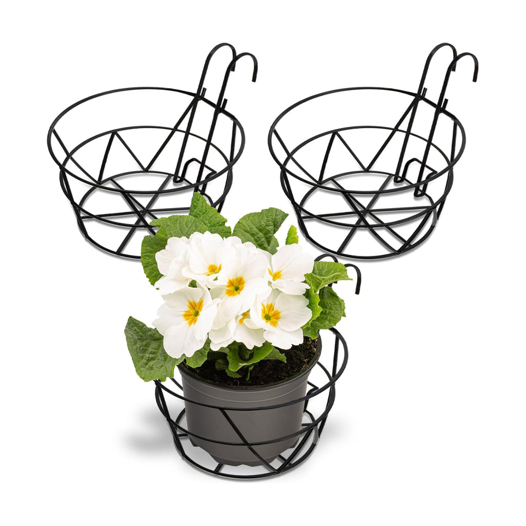 Pumtus 3 Pack Railing Planter Holders, 10'' Round Iron Hanging Fence Pot Basket, Over The Rail Indoor Outdoor Plant
