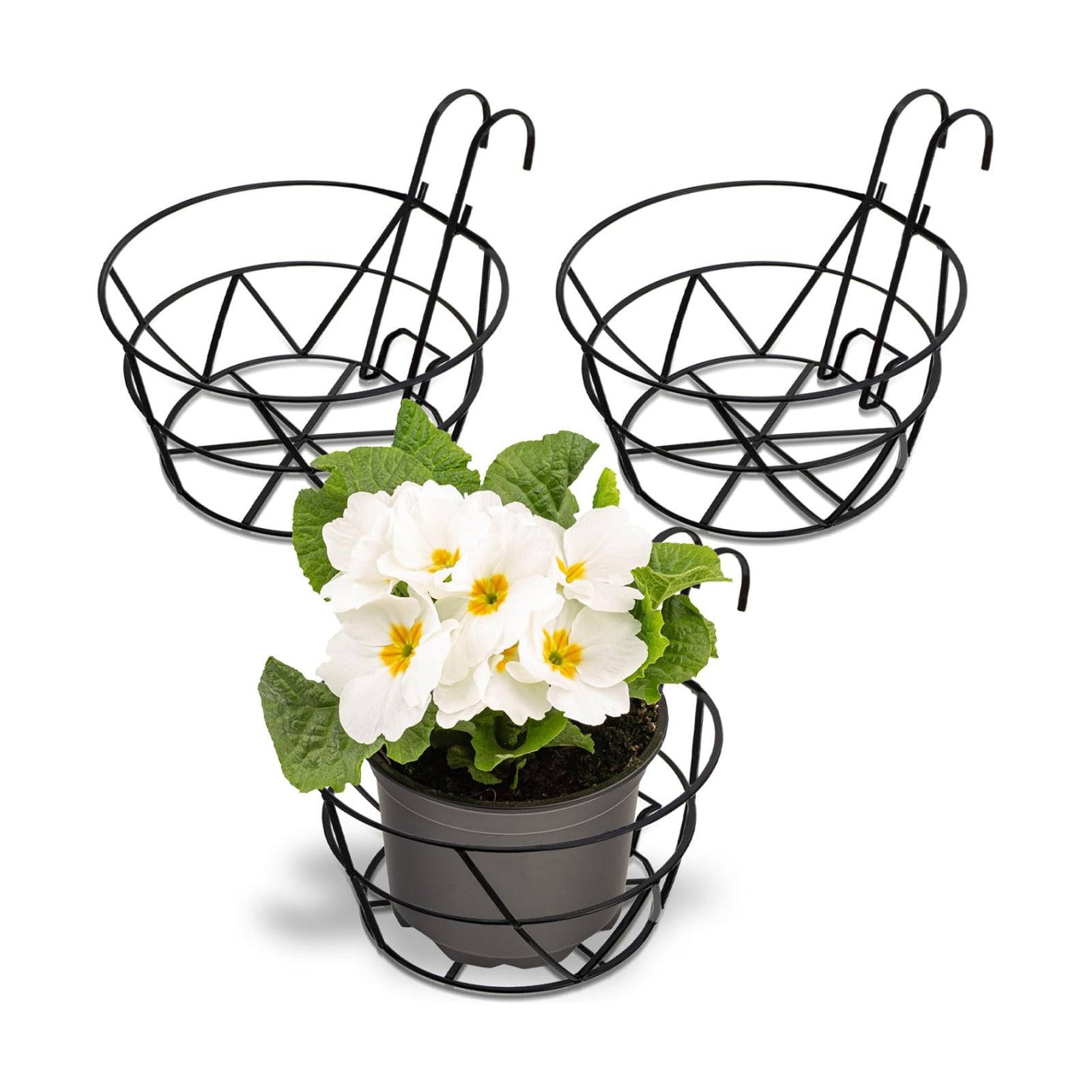 Pumtus 3 Pack Railing Planter Holders, 10'' Round Iron Hanging Fence Pot Basket, Over The Rail Indoor Outdoor Plant
