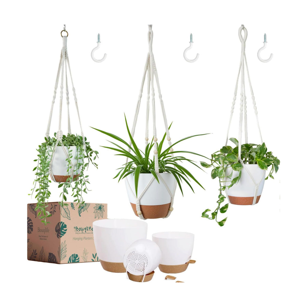 3 Pack Self Watering Hanging Planters for Indoor Plants Large 10/8/7 Inch | Hanging Pots with Macrame Plant Hangers