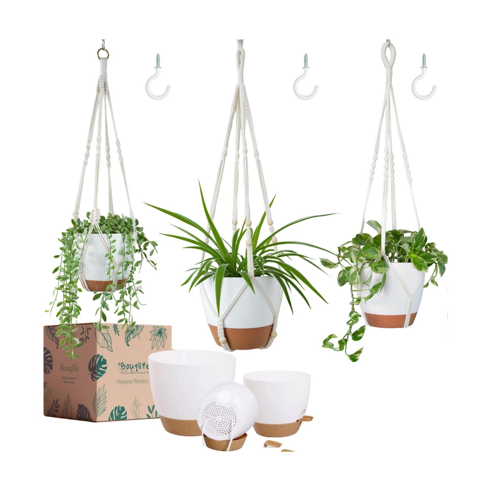 3 Pack Self Watering Hanging Planters for Indoor Plants Large 10/8/7 Inch | Hanging Pots with Macrame Plant Hangers