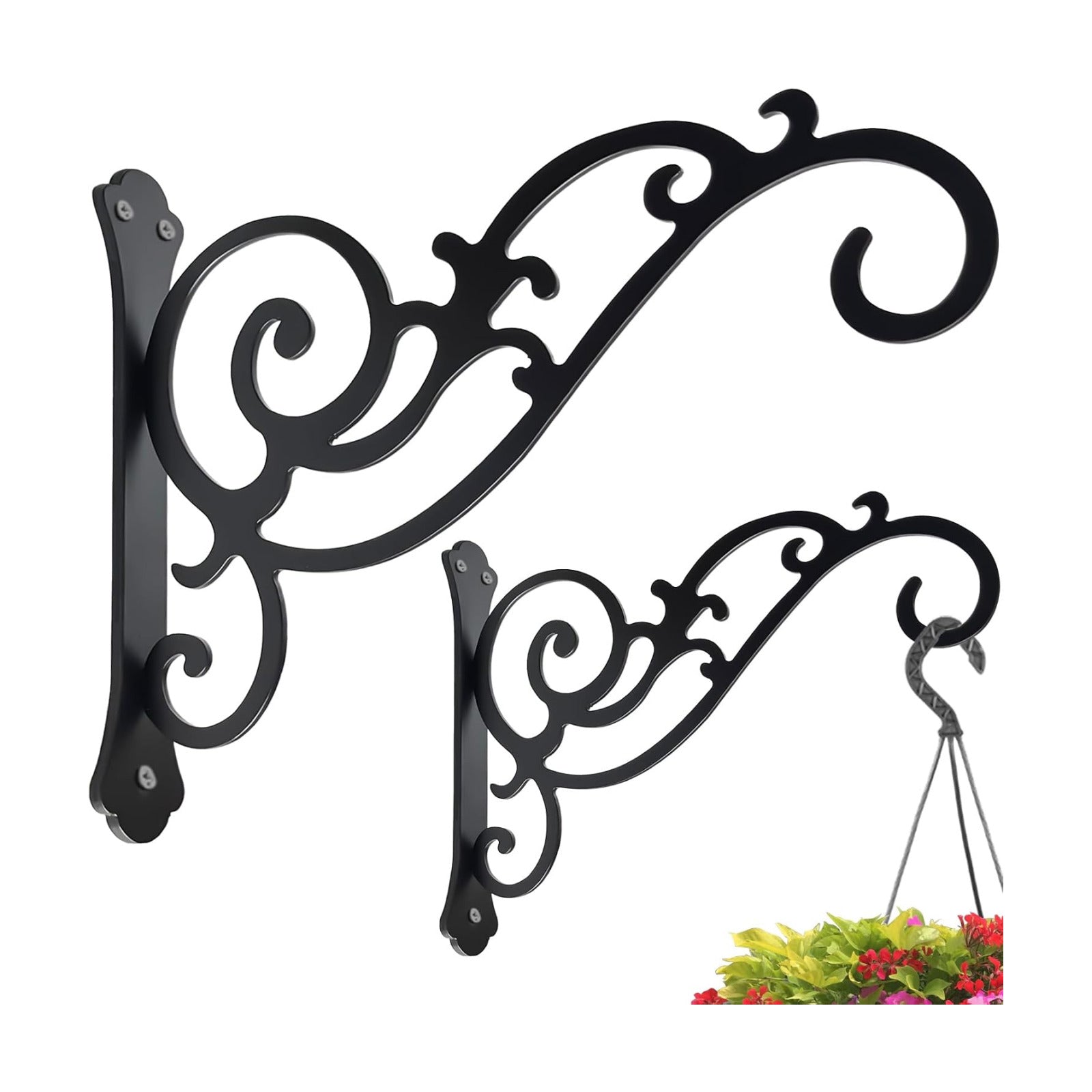 2 Pcs Hanging Plant Bracket Wall Hook Hanging Plant Brackets 12-Inch Black Iron Plants Indoor/Outdoor Planter Hangers