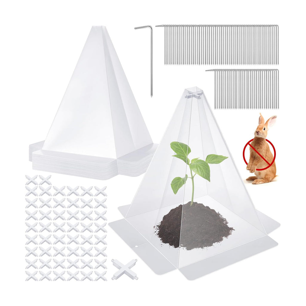 Reusable Plastic Garden Cloches, 7.8" x 11" Mini Greenhouse, 1.2mm Thick Clear Bell Covers with Metal Stakes Against