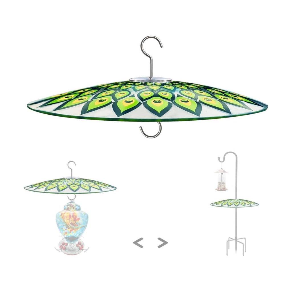 13" Large Glass Rain Cover for Bird Feeder, Peacock Weather Guard Dome