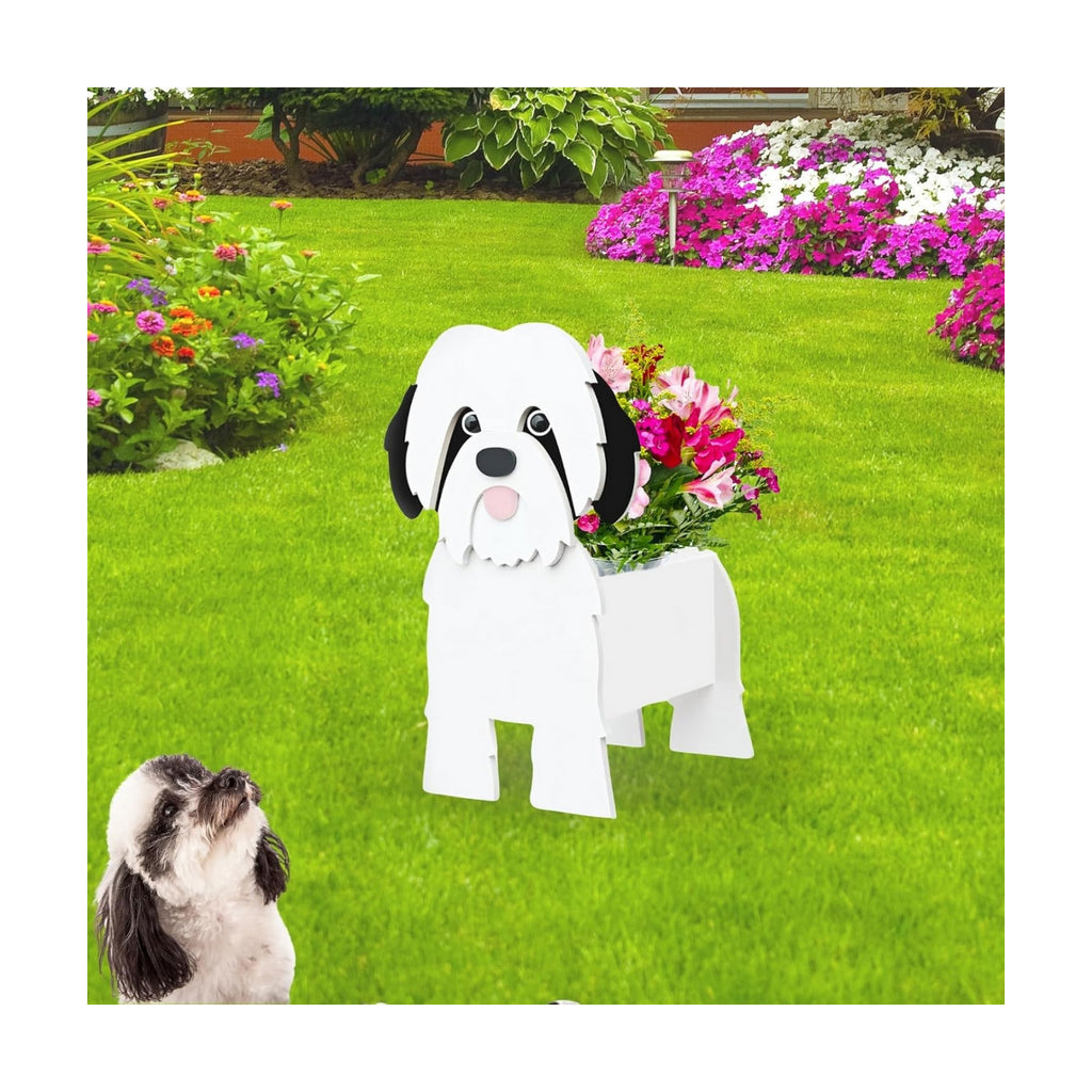 Black and White Shih Tzu Dog Planter, Animal Shaped Flower Pot | Cute Plant Gift for Women and Pet Lovers, Indoor