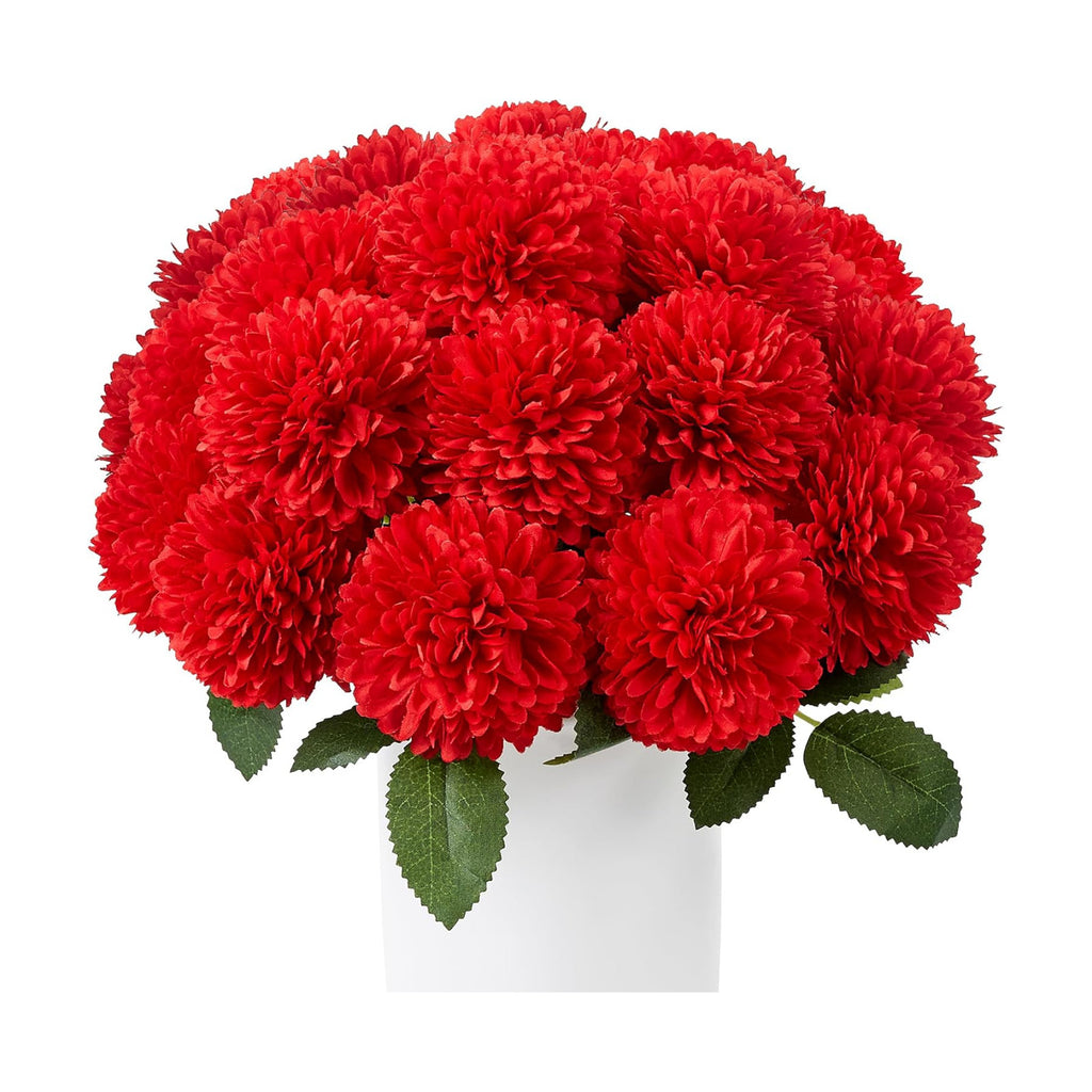 SITUMEIZI 12 Pcs Red Flowers Artificial Chrysanthemums, Fake Mums