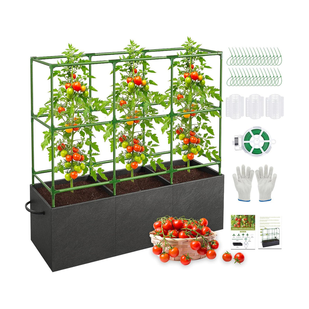 51x17x49 Inch Garden Tomato Cages Planter with 46 Gallon Grow Bags, Square Plant Support Trellis,for Vertical Climbing
