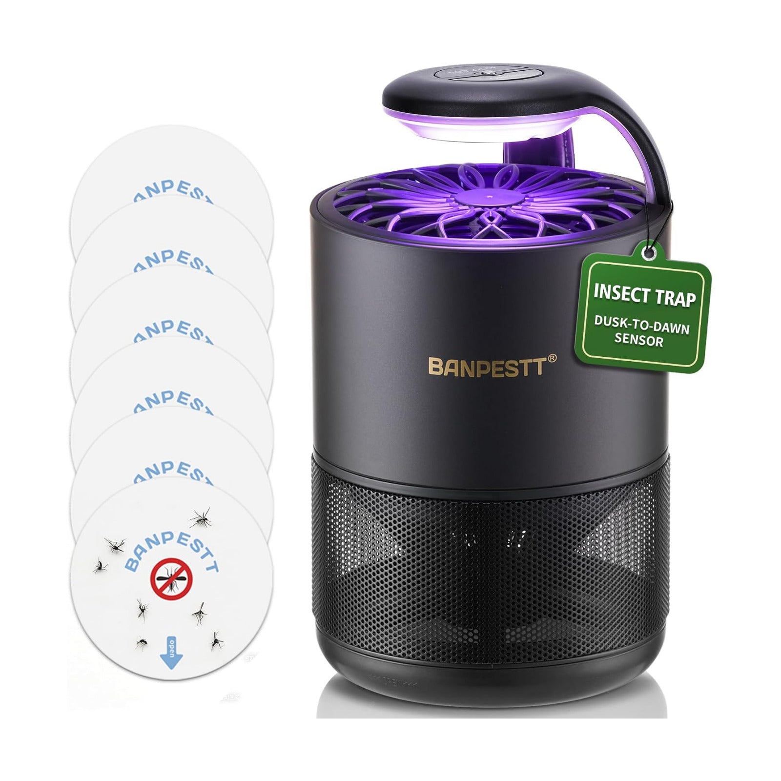 BANPESTT Indoor Insect Trap with Dusk-to-Dawn Sensor, US Adapter | Non-Zapper Suction Trap for Fruit Flies, Gnats