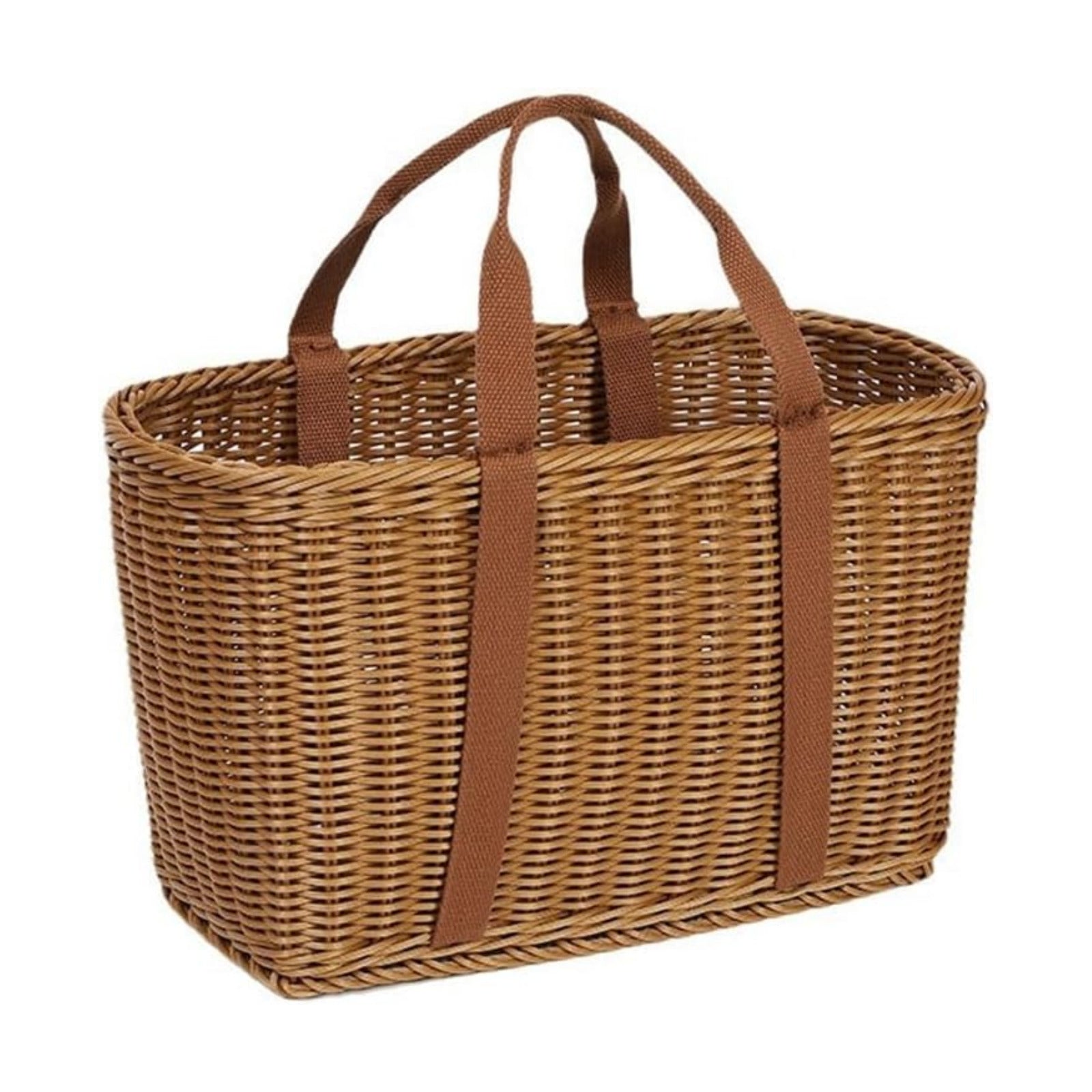Wicker Shopping Basket with Handles – Reusable Handwoven Market Basket for Groceries, Farmers Market, Foraging, Picnic