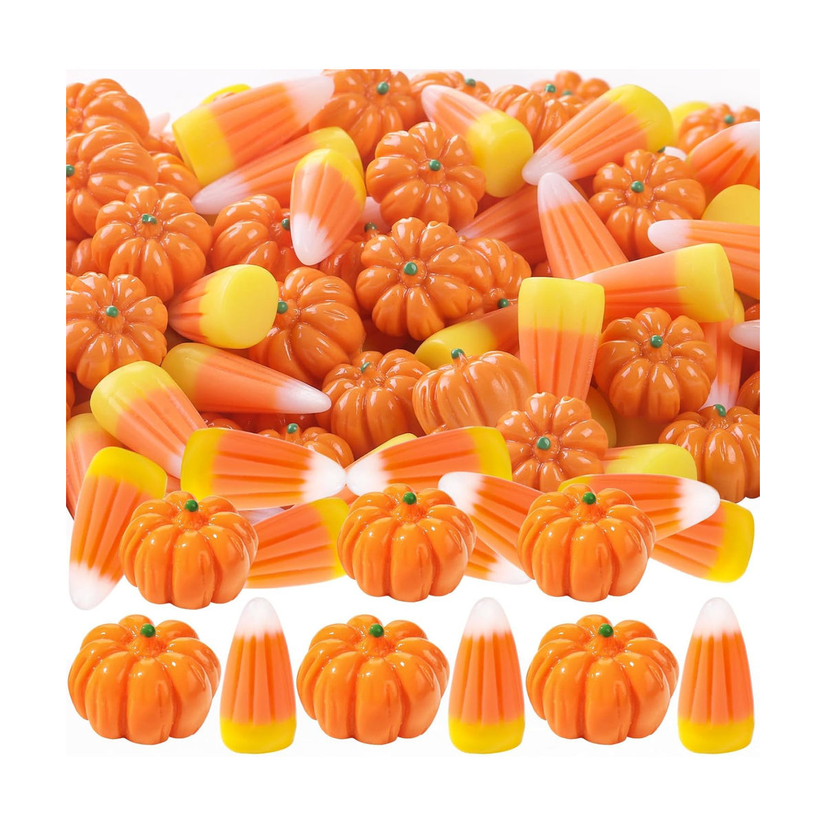 Halloween Mini Decor 70PCS Fake Resin Pumpkins Candy Corn Figurines