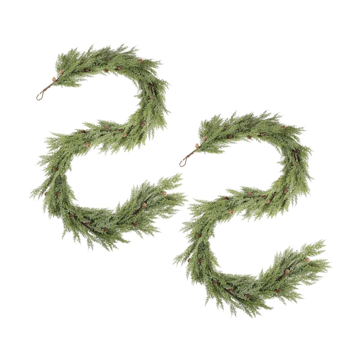 WBHome 2pcs Real Touch Cypress Cedar & Pine Cone Evergreen Garland for Christmas Holiday Seasonal Outdoor/Indoor Home Decor, 9FT Long