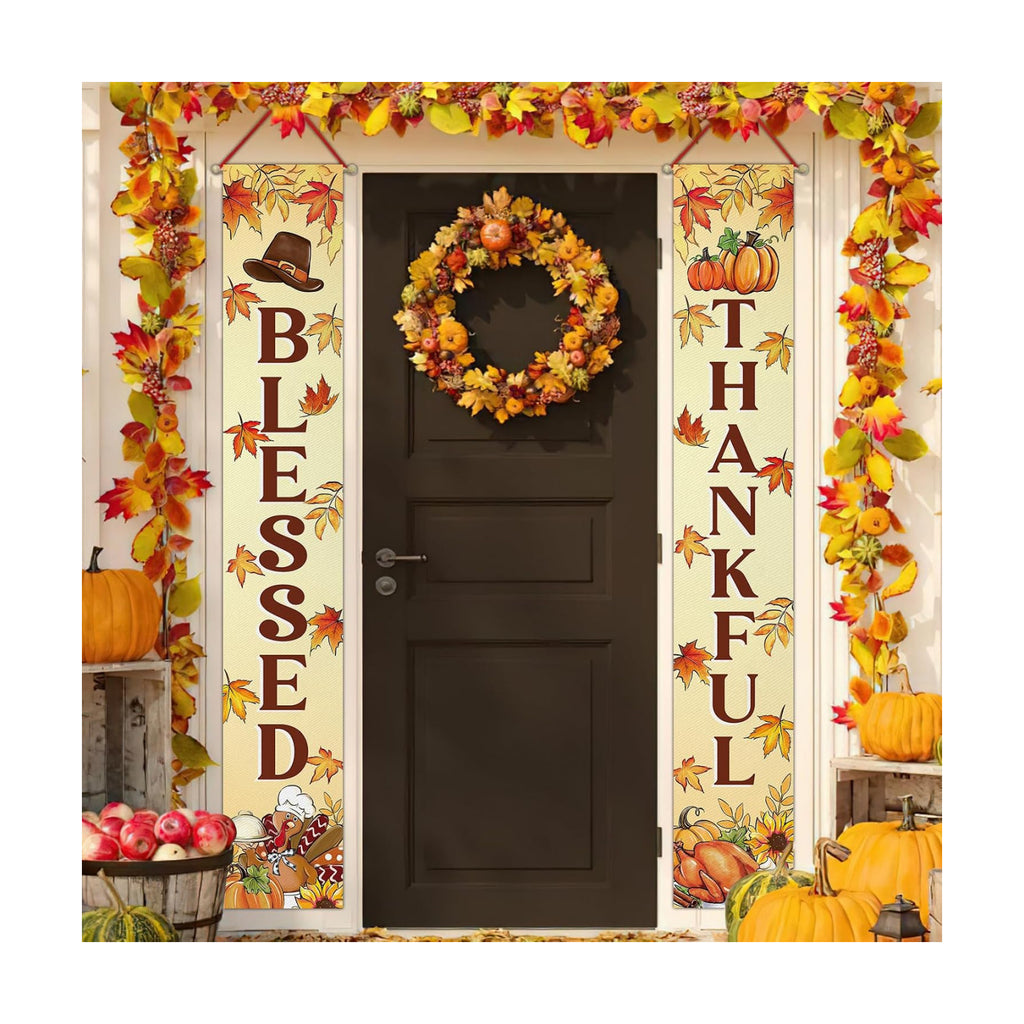 Thanksgiving Blessed Thankful Porch Banner Sign, Fall Harvest