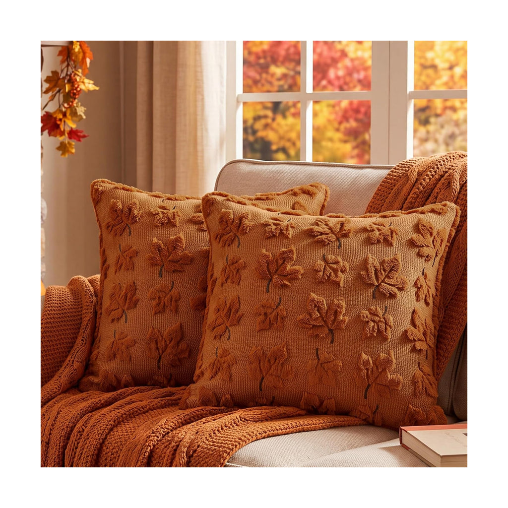 Fall Throw Pillow Covers 18x18 Set of 2 Double-Sided Maple Leaf Covers