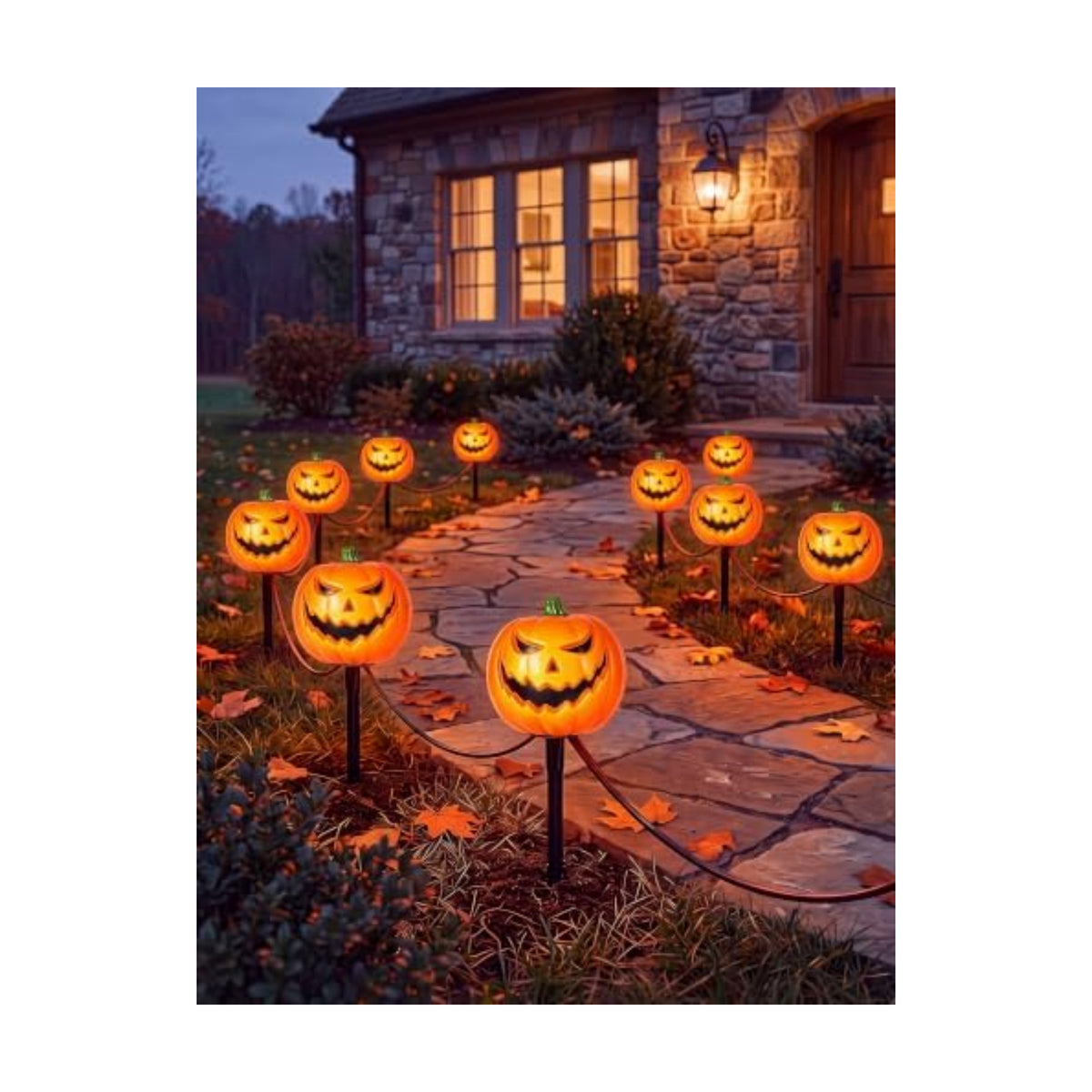 Halloween Outdoor Pathway Lights, 4-Pack LED Pumpkin Stake Lights