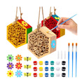 Leinuosen Mason Bee House Crafts for The Garden Handmade Natural Wooden Bees Hive with Dly Painting Kits Bees Hotel