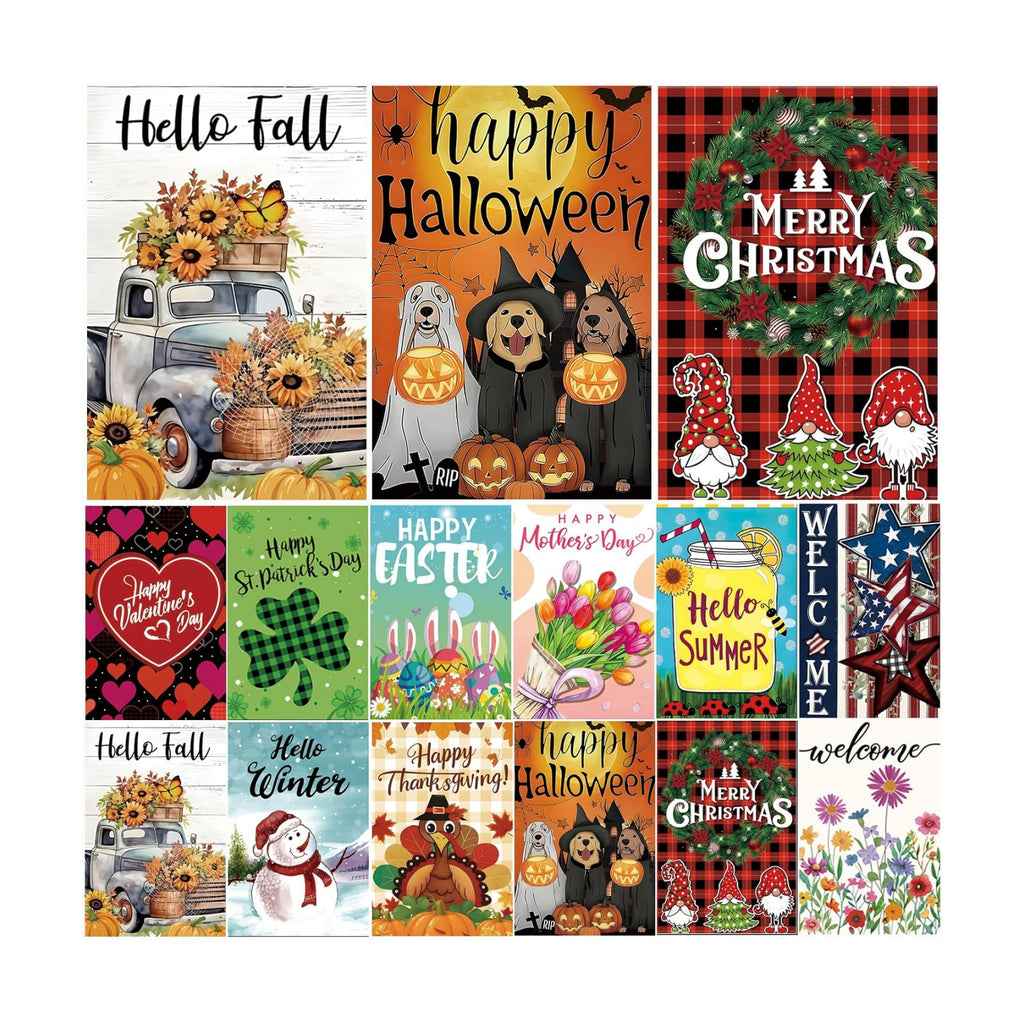 Seasonal Garden Flags Set of 12, Double Sided 12x18 Inch Yard Flags