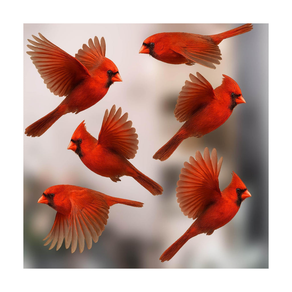 Set 6 Cardinal Window Clings for Glass Windows - Cardinal Window Deterrent