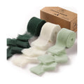 DORIS HOME Handmade Fringe Chiffon Ribbon 1" x 21Yd Green & Cream