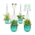 4 Pack Self Watering Hanging Planters with Drainage Holes Green