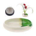 Woration Japanese Ikebana Vase & Flower Frog Kit, Floral Art 5.35inch White Bowl Pot with 1.57inch Kenzan for Flower Arrangement Desk Office Home Decoration