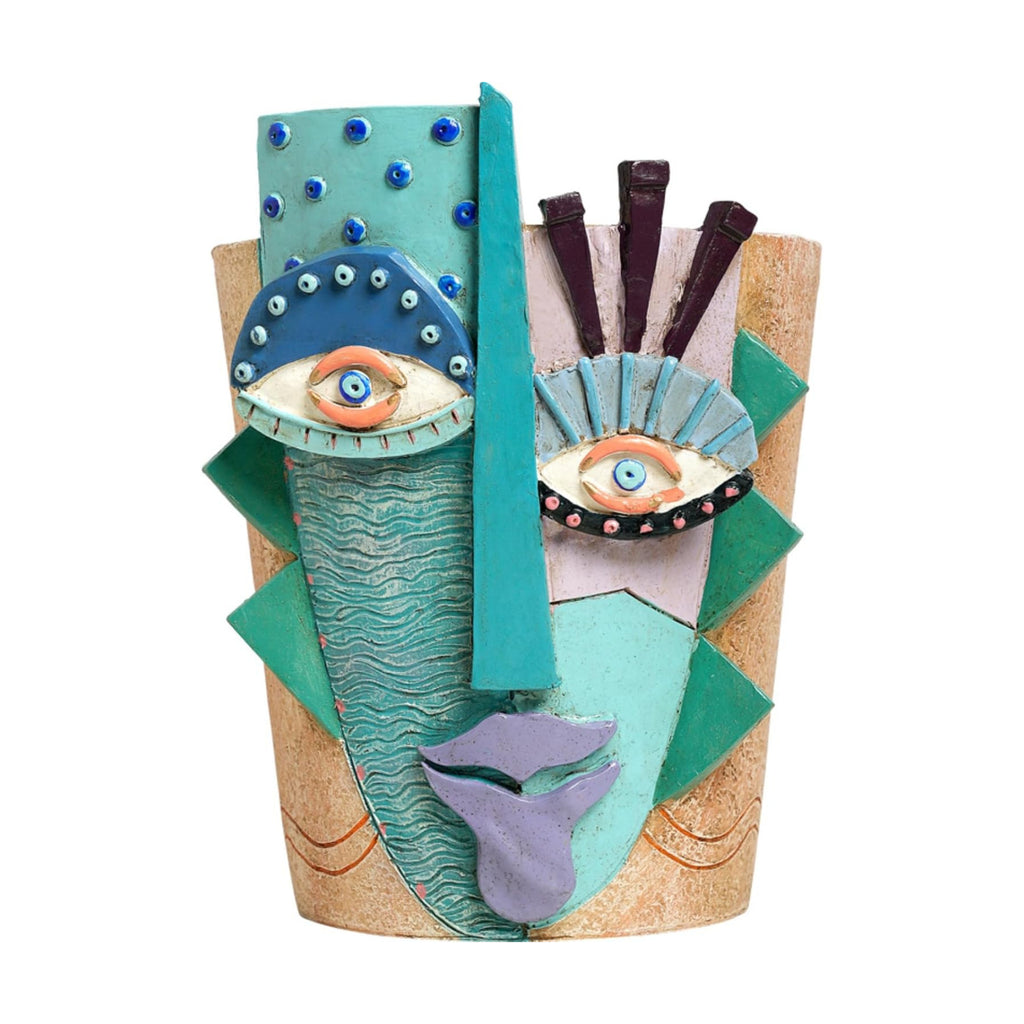 Picasso Abstract Face Planter Pot, Vase Style Flower Pot (Small) | Handcrafted Resin, Drainage Holes, Great for Indoor