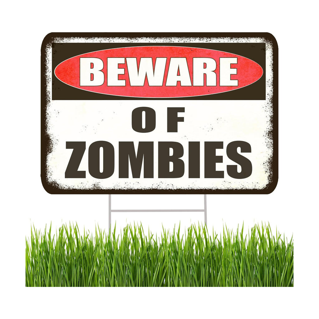Large Beware of Zombies Danger Keep Out Halloween Yard Sign Home Outdoor Lawn Decoration With Stakes Scary Spooky Decor 17x13 Inches (Zombies)
