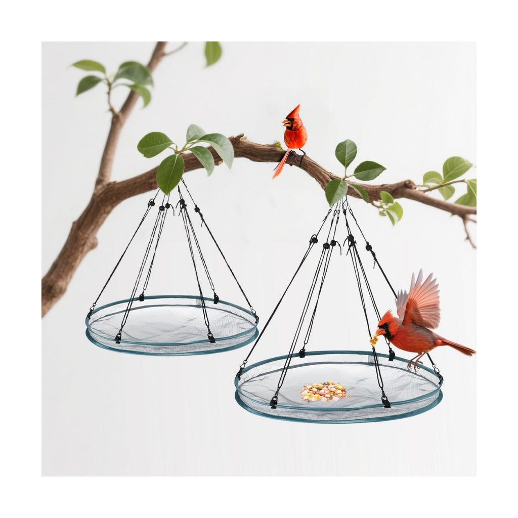2 Pack Feeder Bird Seed Catcher Tray - Diameter Durable Outdoor Bird Feeding Platform with Adjustable Hanging Hoop and Seed Guard (Green, 24")