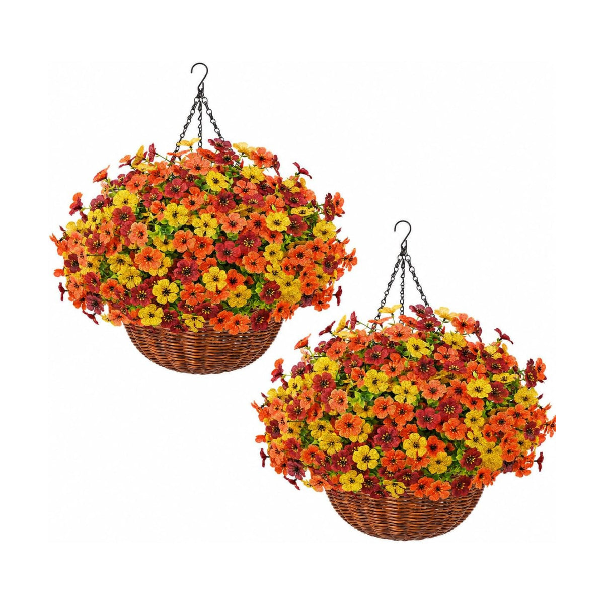 Yastouay 24 Bundles Fake Mums Fall Hanging Basket for Outdoor Decorations