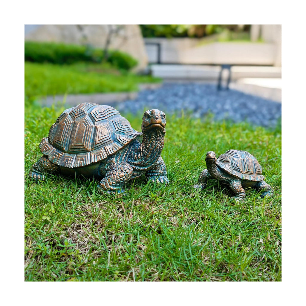 2 Pcs Outdoor Garden Turtle Statue, Mother and Baby Turtle Figurines for Garden, Patio, Lawn, Deck Decor, Resin