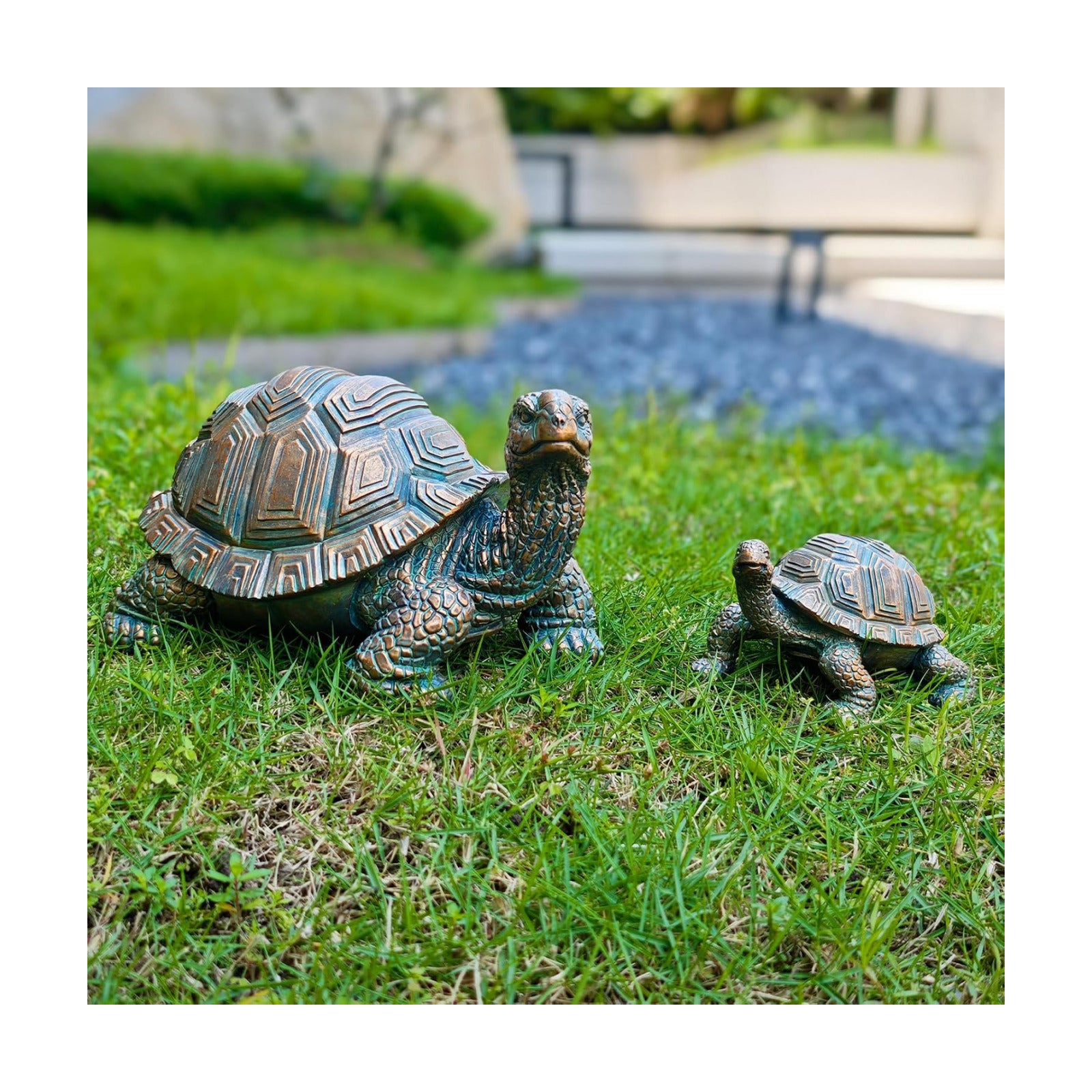 2 Pcs Outdoor Garden Turtle Statue, Mother and Baby Turtle Figurines for Garden, Patio, Lawn, Deck Decor, Resin