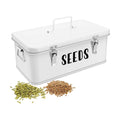 Flexzion Metal Seed Storage Organizer Box, 4 Compartments, 12 Inch, White | Seed Packet Organizer with Hinged Lid, Dual