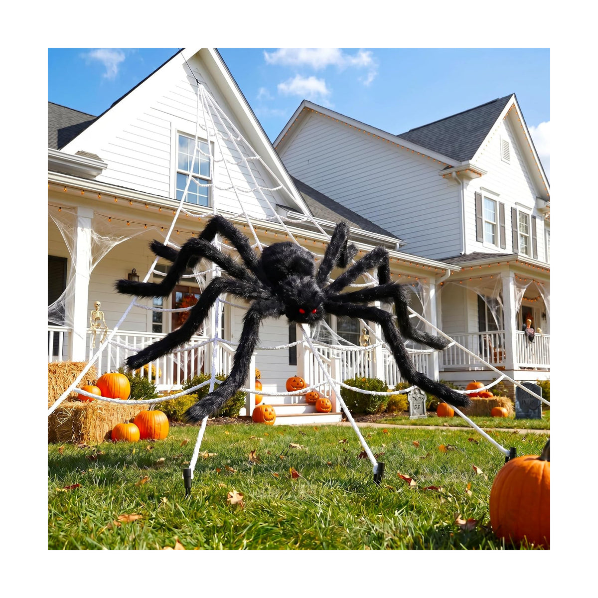 Land Guard 236'' Big Spider Web Halloween Decor+70'' Huge Spider for Roof with Triangular Big Web for on House Outside and Inside