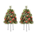 HiBean 2 Pack Outdoor Christmas Tree Urn Filler Small, 30 Inch Pre-lit Artificial Xmas Tree w/ 50 LED Lights and Realistic Carolina Pine for Pathway, Porch, Driveway, Yard (Red)