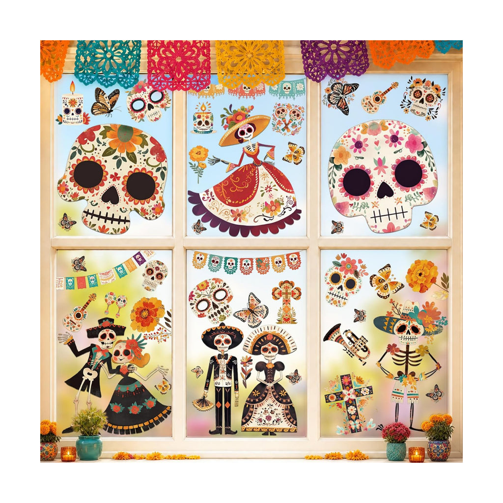 9 Sheets Day of The Dead Window Clings Dia De Los Muertos Decorations Decal
