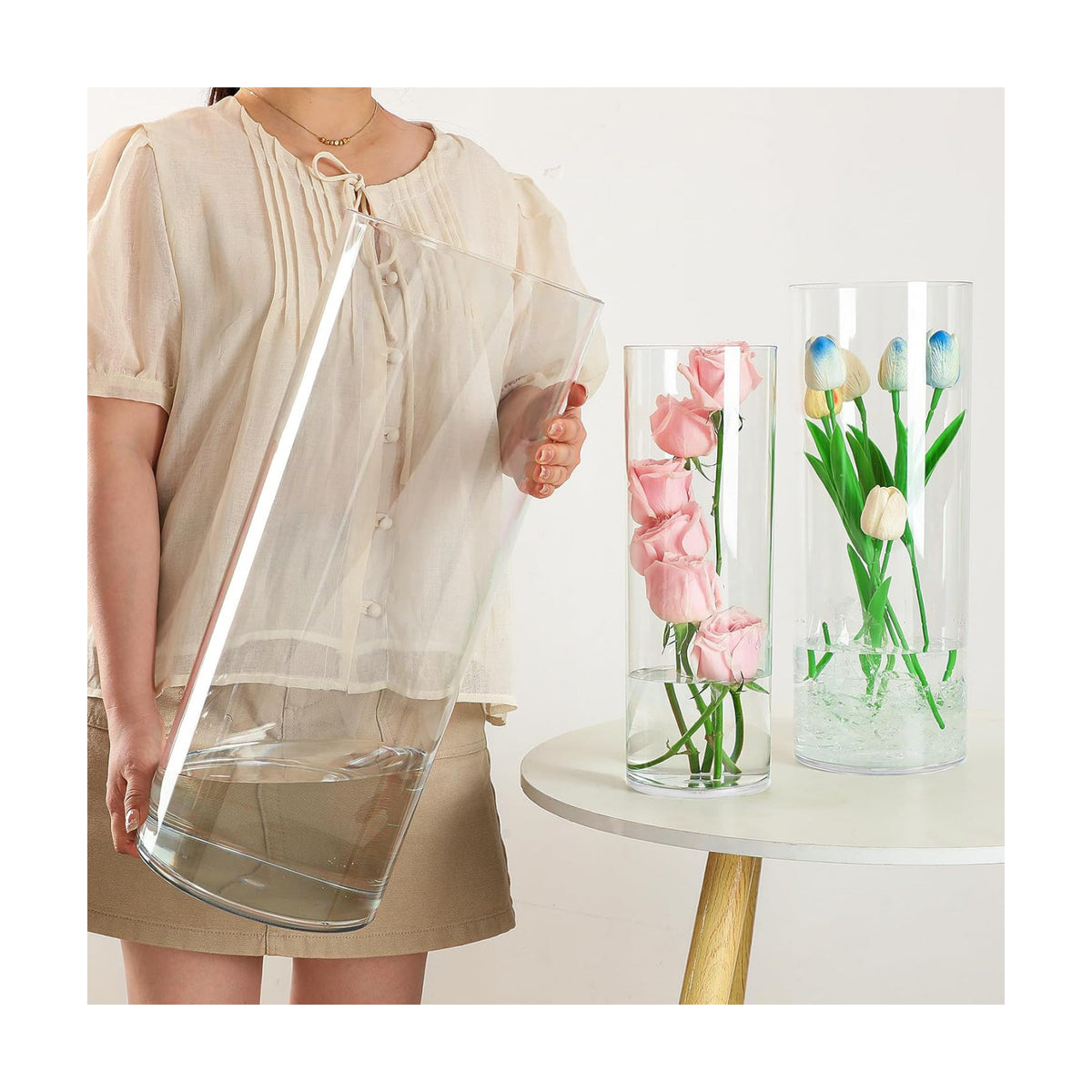 Liotww XL Large Acrylic Cylinder Clear Plastic Flower Vase for Home Decor