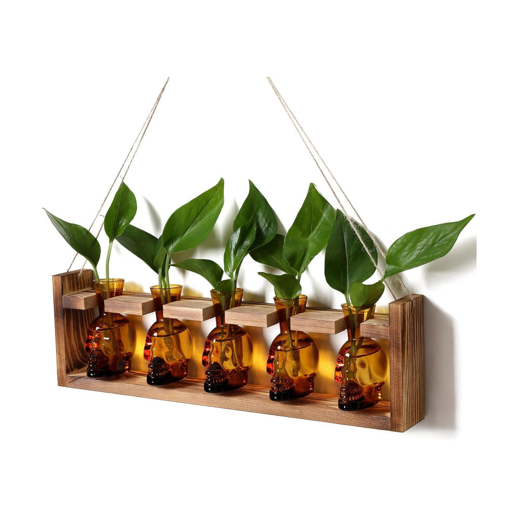 Plant Terrarium Propagation Stations Halloween Skull Planter Vase Skulls | decor With Wooden Stand Gife for Father - 5