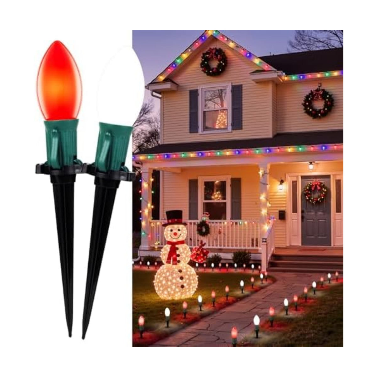 Christmas Pathway Lights Outdoor,51.4 Ft Lights with 40 Red and White Bulbs