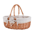 Large Wicker Woven Picnic Basket w/Handle for Camping & Harvest | White Floral Lining, Removable & Washable; Ideal for