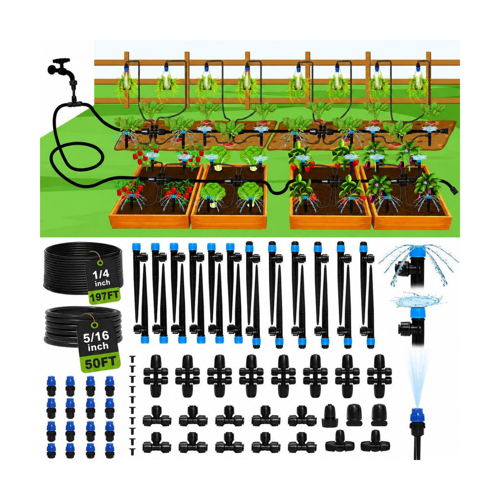 Drip Irrigation System Kit for Garden Watering, 247FT Quick Connect | For Garden, Raised Beds, Greenhouses, with 50FT
