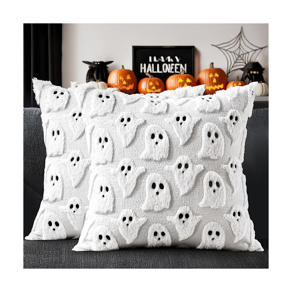 MIULEE White Halloween Pillow Covers Cute Ghost Decor Set of 2 16x16