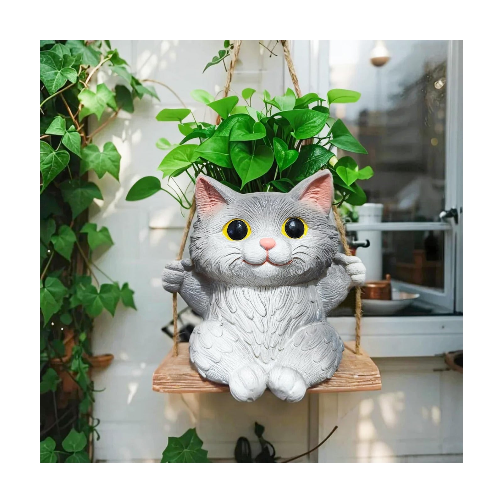 Cat Hanging Planters for Indoor Plants with Drainage Hole | Small Cute Hanging Planters Succulent Pots, Unique Resin