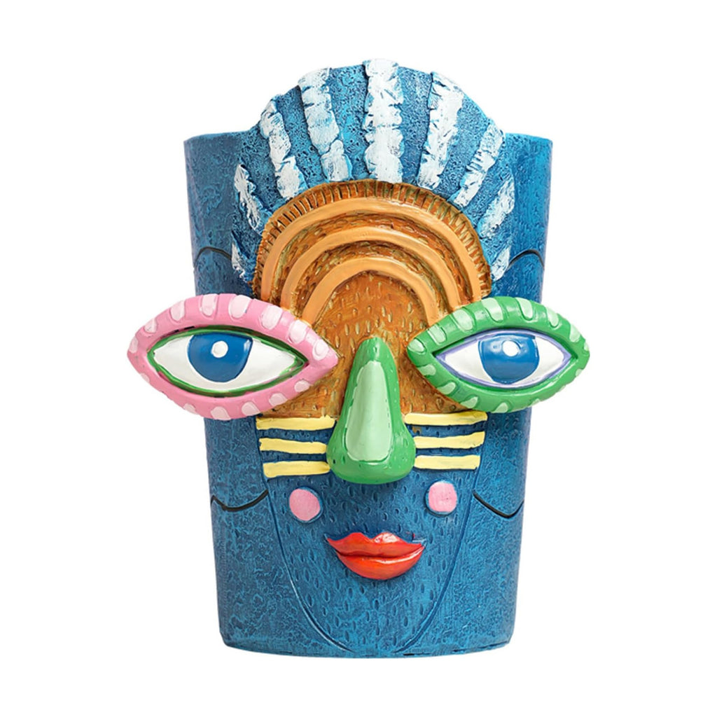 Picasso Blue Face Planter Pots/Vase, Colorful Abstract Head Planter Handmade Resin Flower Pot with Drainage Unique Home