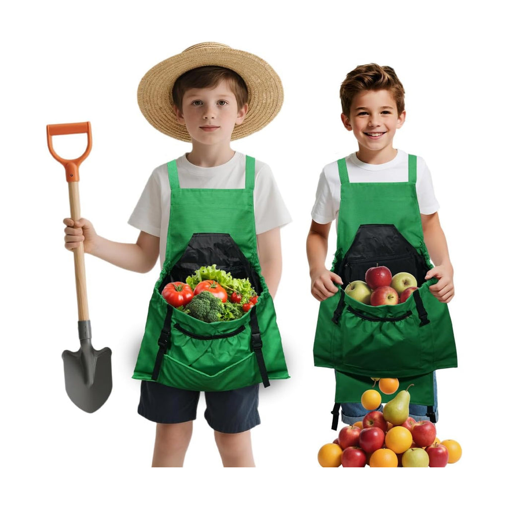 Kids Gardening Apron,Canvas Garden Apron with Pockets and Harvesting Pouch for 6-12 Grils and Boys