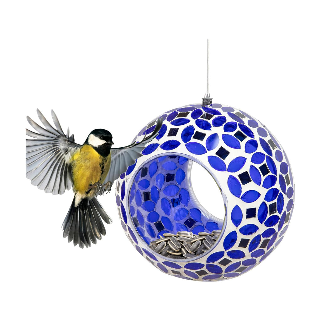Sunnydaze Mosaic Glass Bird Feeder for Outdoors, Lavender Mosaic