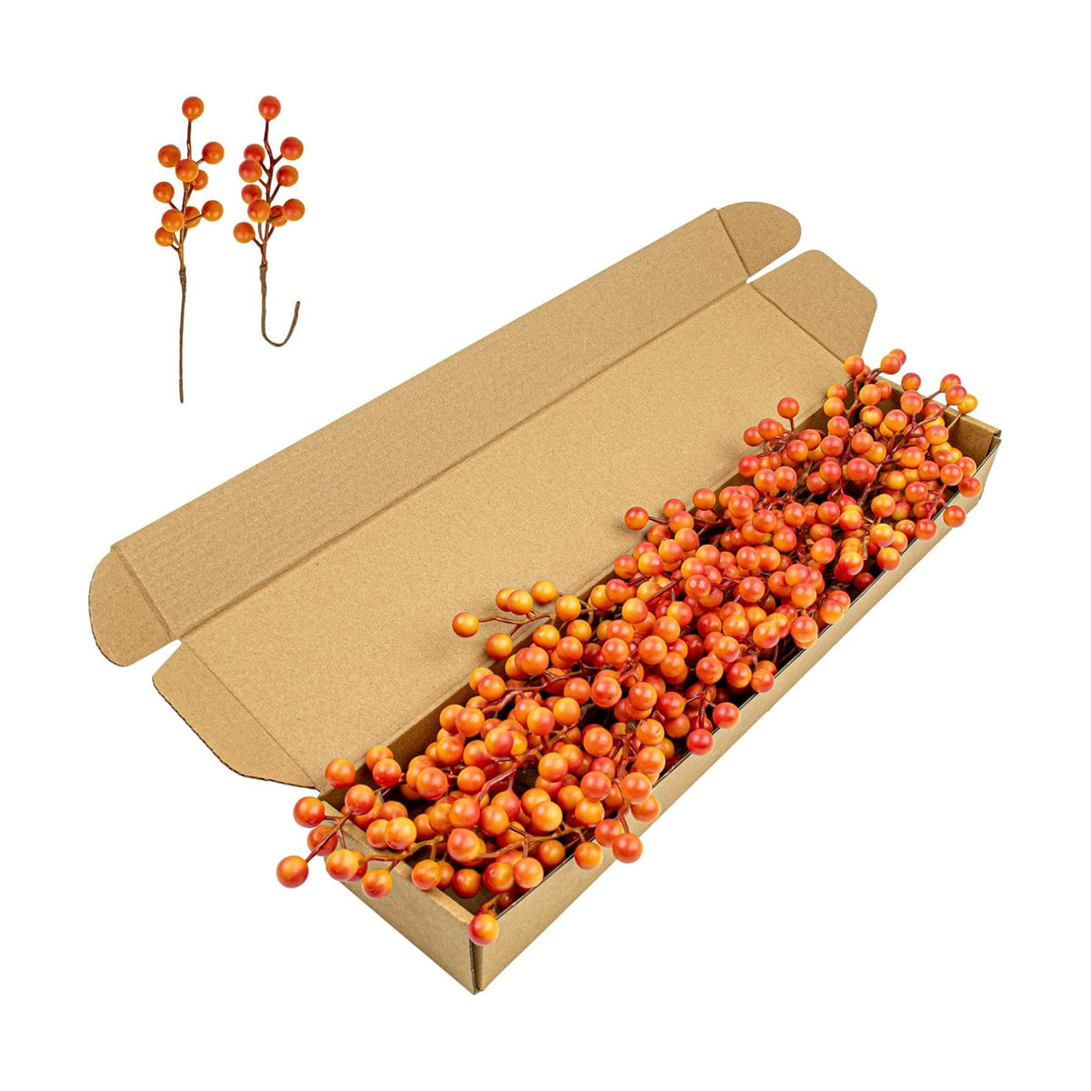LLZLL Artificial Berry Stems 50 Pack Fall Floral Picks and Sprays 6.5 Inch Small Orange Berry Branches for Autumn Thanksgiving Harvest Christmas Tree DIY Decorations